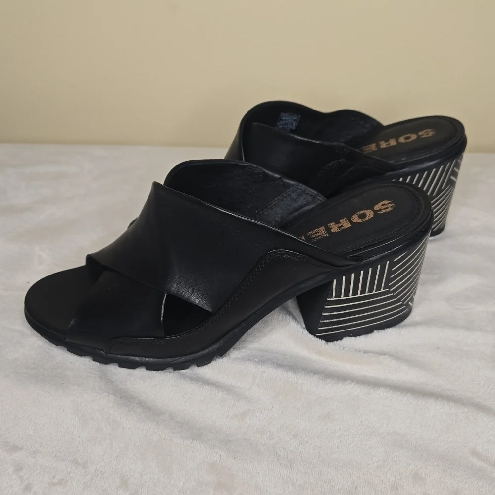 Sorel Nadia Mule Sandal Black/White Size 9 - Picture 5 of 12